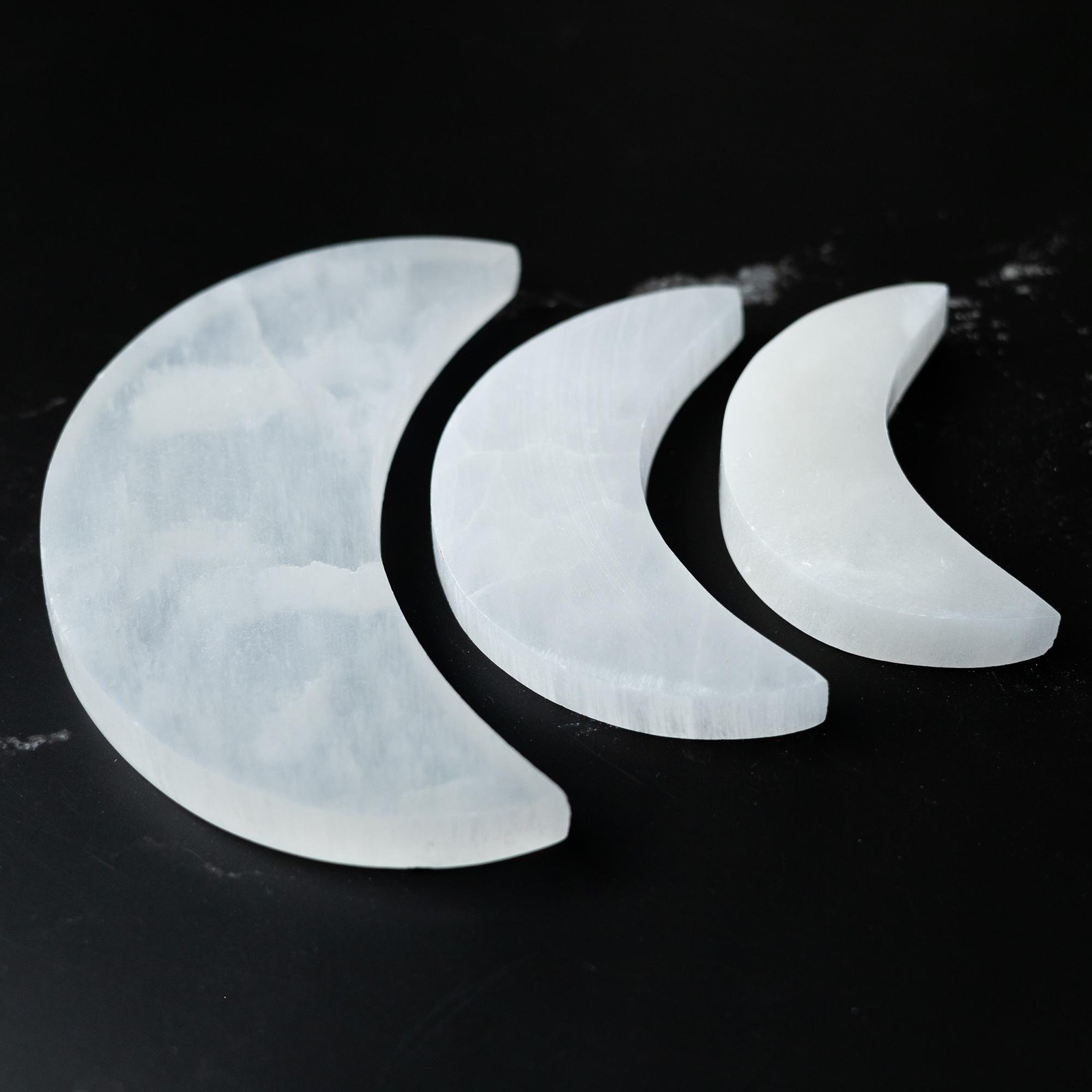 Selenite Moon Plate Flat Crystal Holder Natural Selenite Gift Decor Choose Size