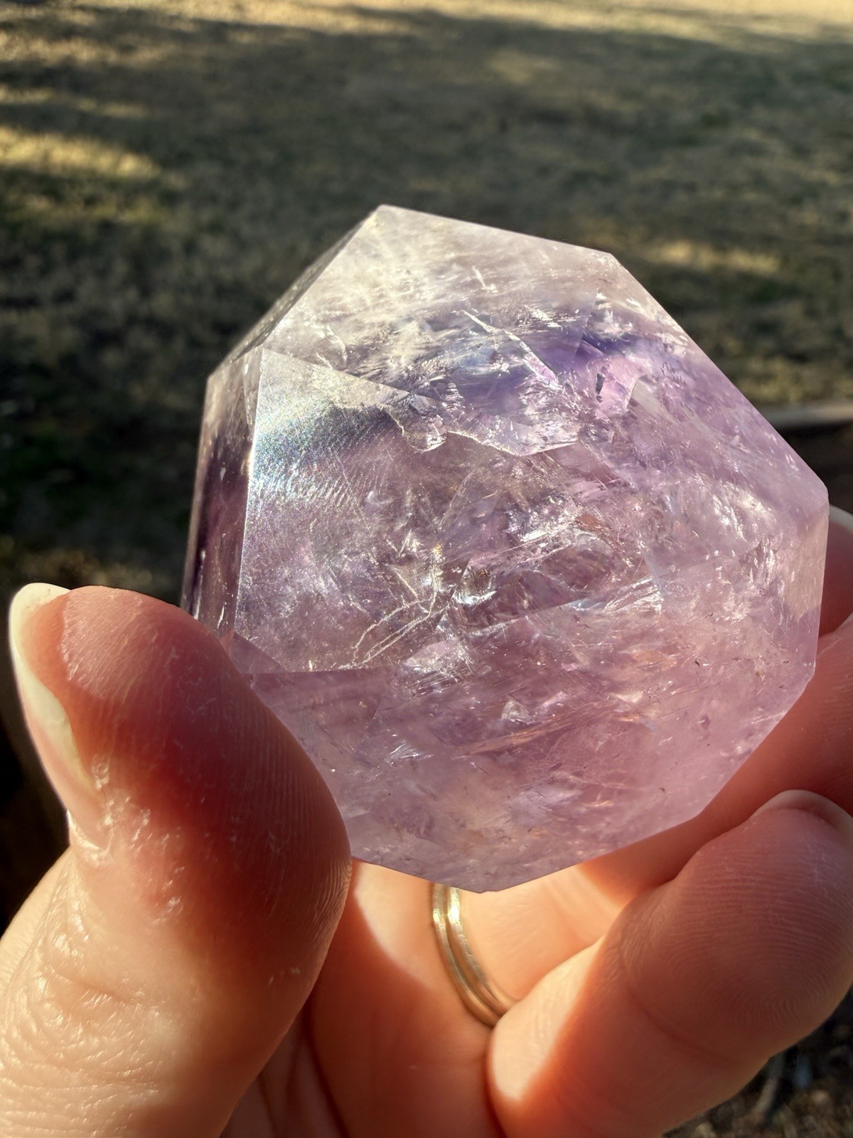 9.1oz High Quality Phantom Amethyst Faceted Drop Crystal Freeform With Rainbows