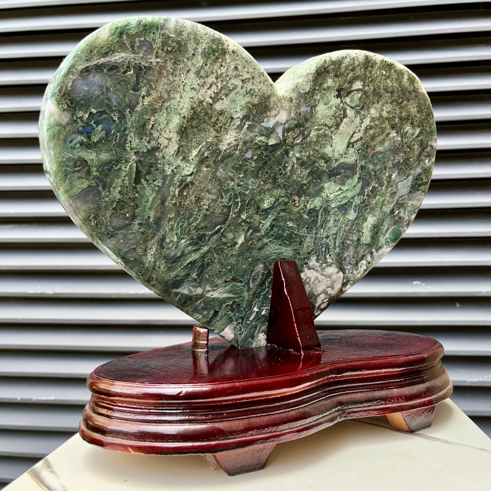 14 lb Moss Agate Crystal Heart Fathers Day Present Green Stone Home Art