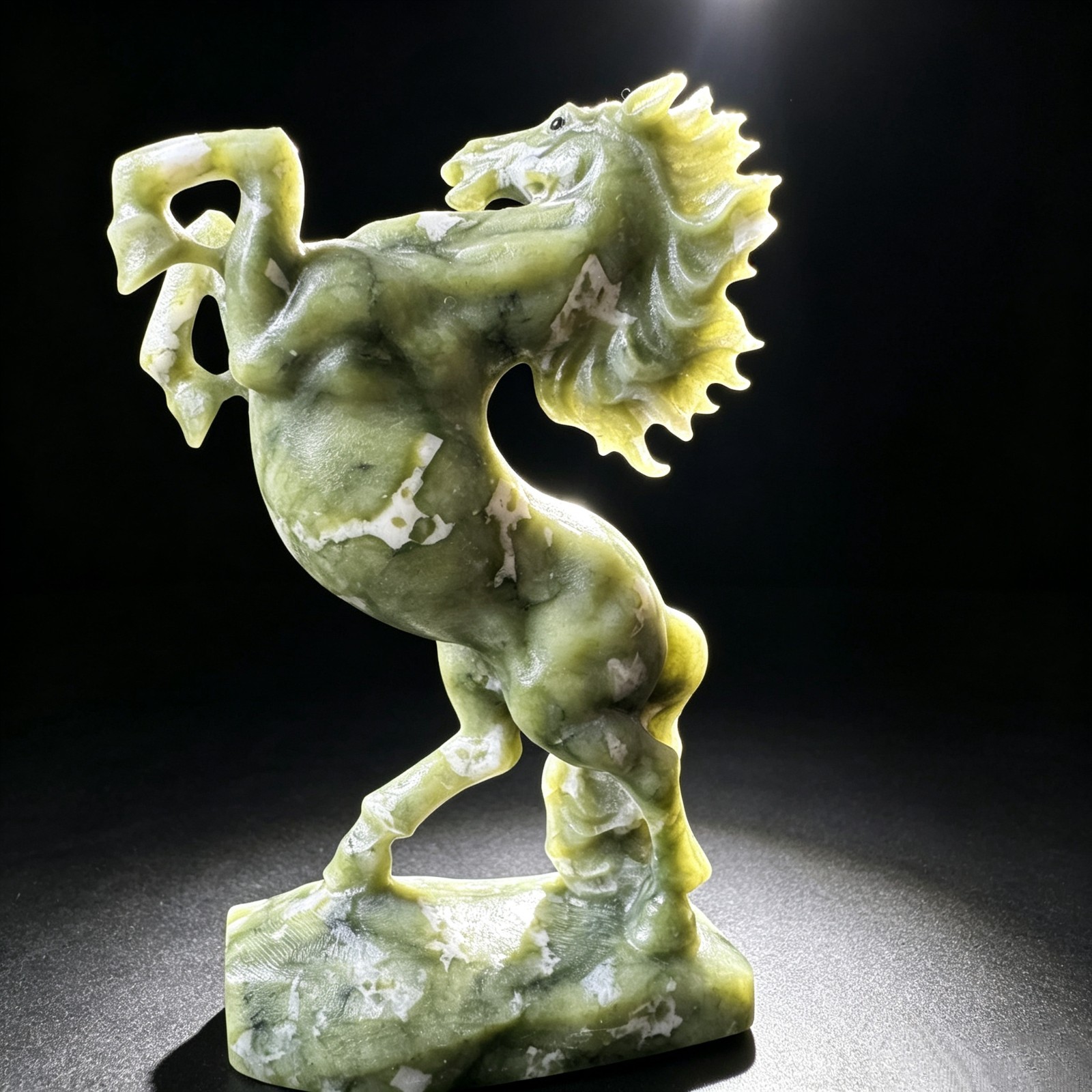 Natural Jade Horse Figurine Finely Carved Stone Animal Sculpture Desk Decor 5″