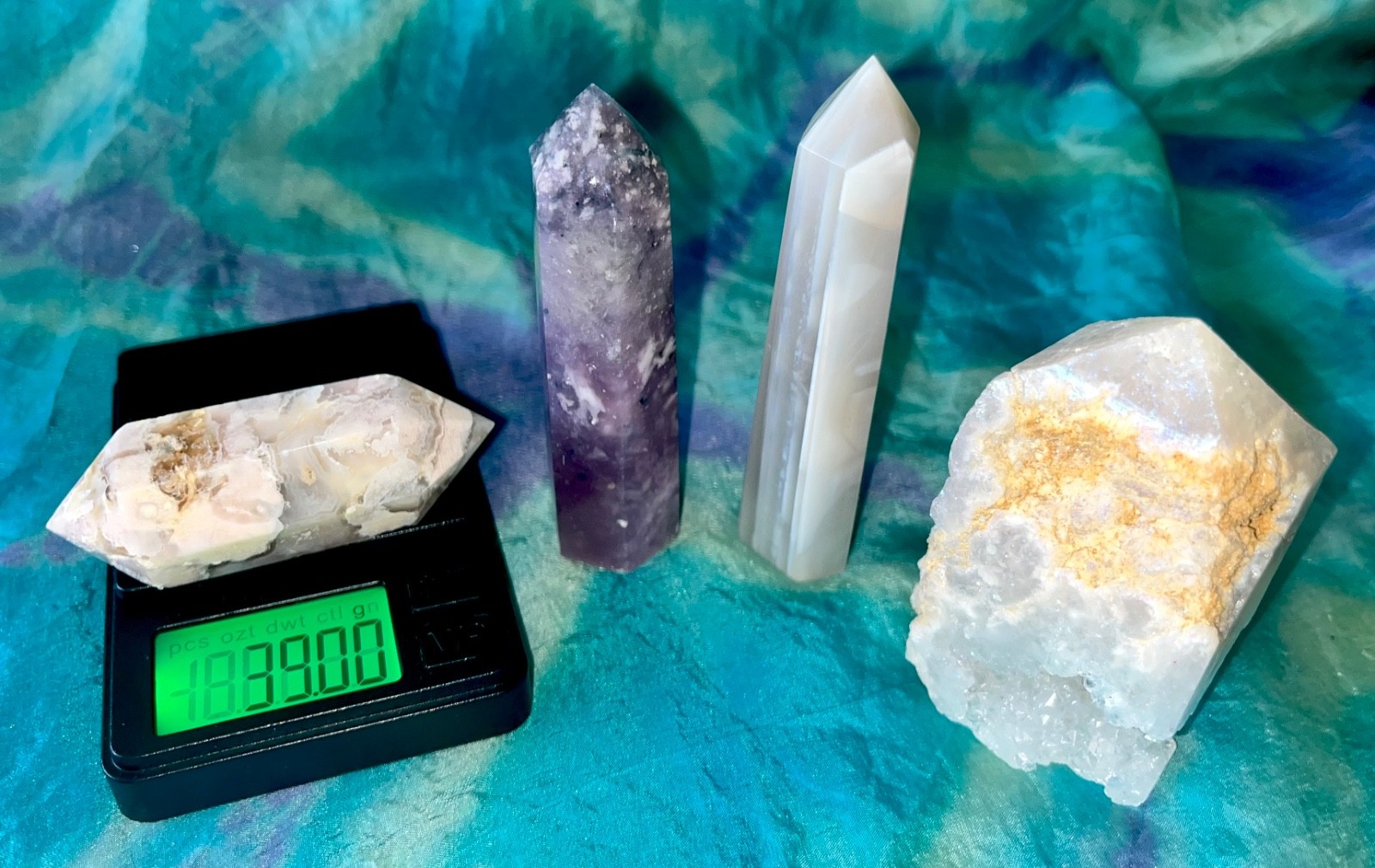 🌸 Flower Agate DT Aura Quartz Pink Tourmaline Banded Agate crystals reiki 258g