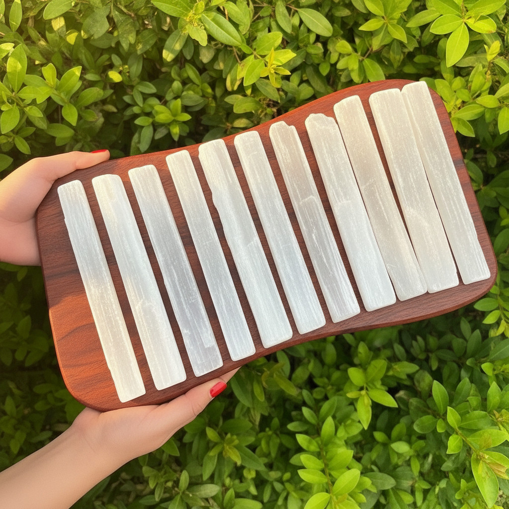 Natural Selenite Wand Set – Reiki Massage Sticks – Crystal Healing Energy Cleans