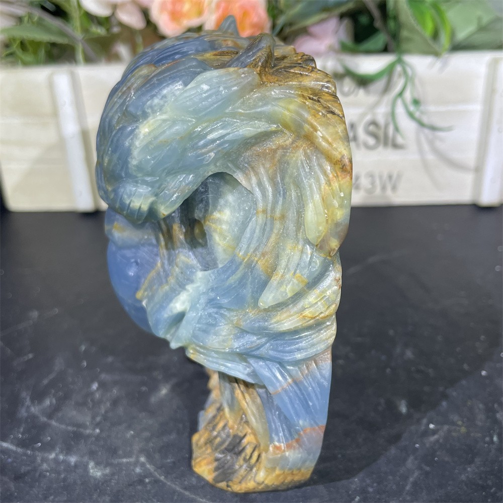 1.6LB 4.2″Natural A+Blue Onyx Eagle Statue Crystal Reiki Carving Heal Decor