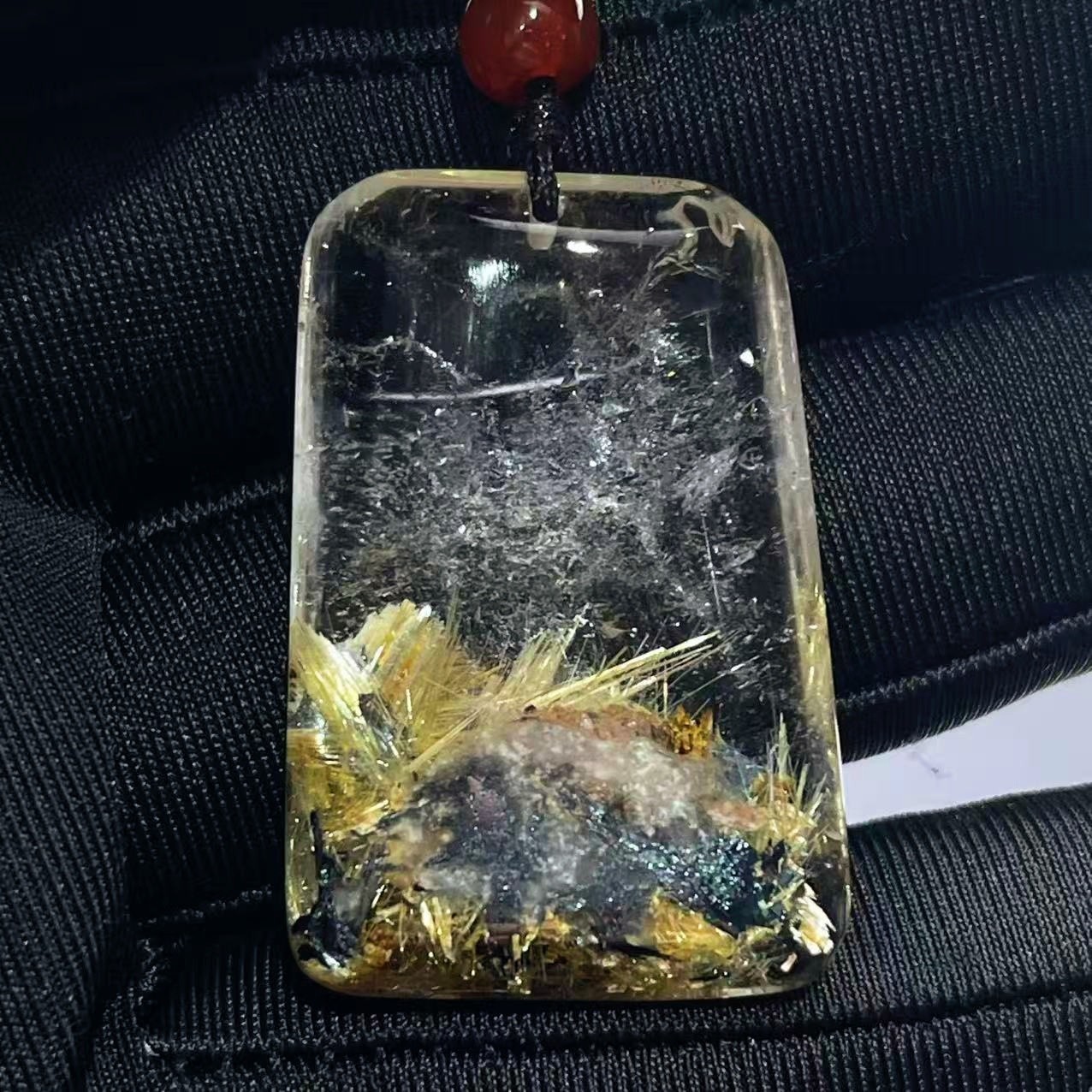 17.8g Natural Gold Hair Rutilated Quartz Crystal Pendant Reiki Healing Gift