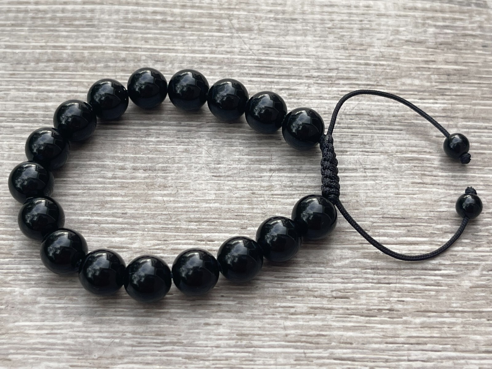 Grade A++ Black Obsidian Crystal Adjustable Bead Bracelet 10mm,Genuine Bracelet