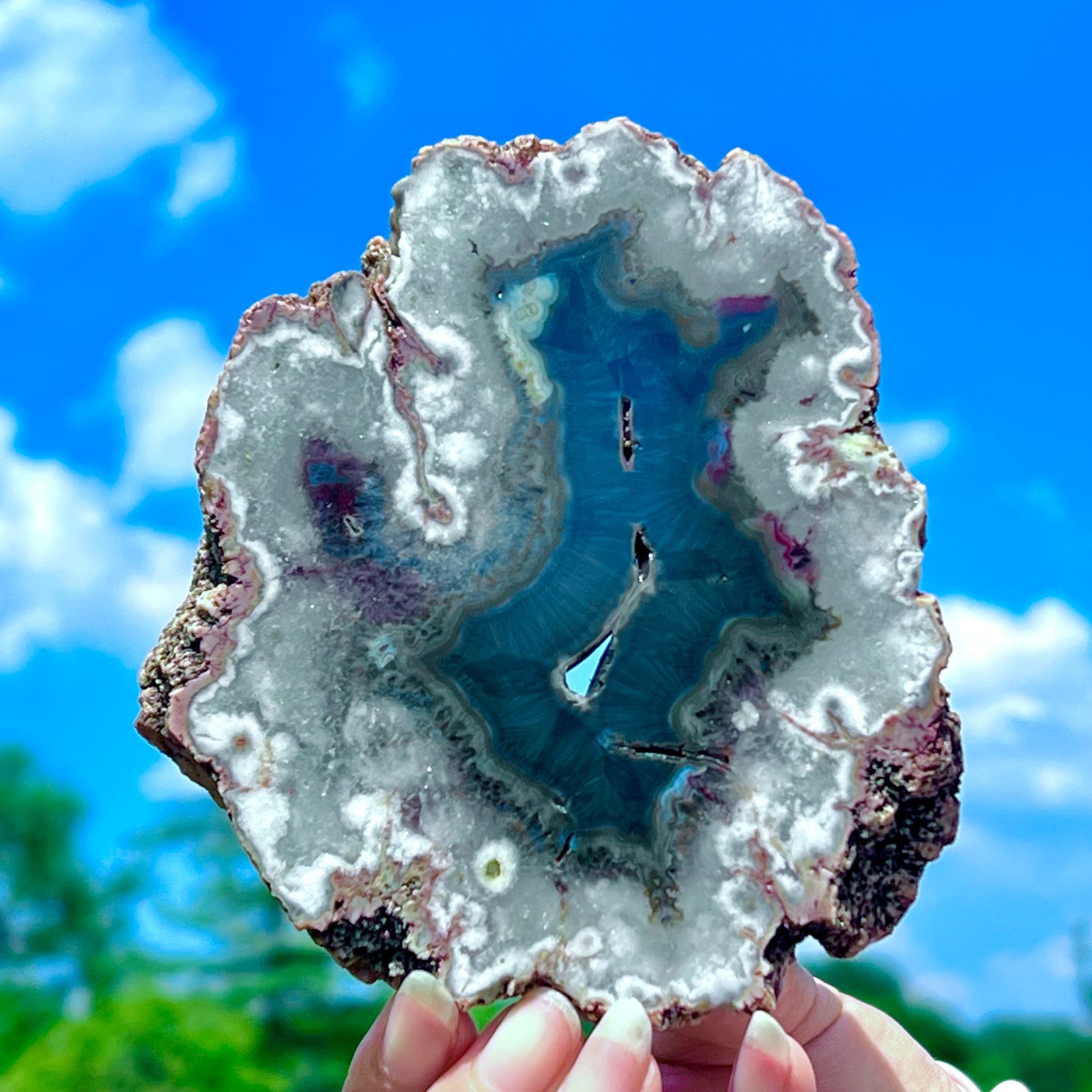 290G Natural Colorful Lace Agate Geode Slice Extra Large Gem From Argentina