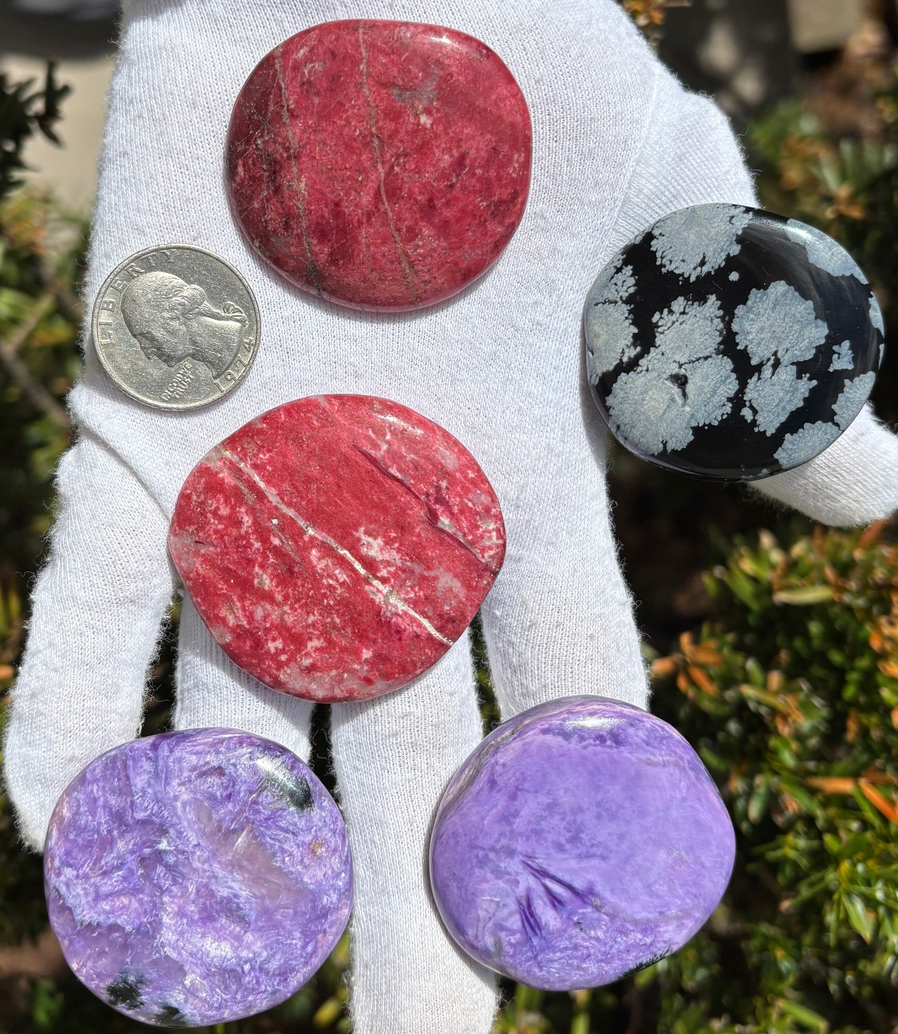 USA SALE 149g LOT 5 PALMSTONES THULITE CHAROITE THICK POCKET PALM STONES LARGE