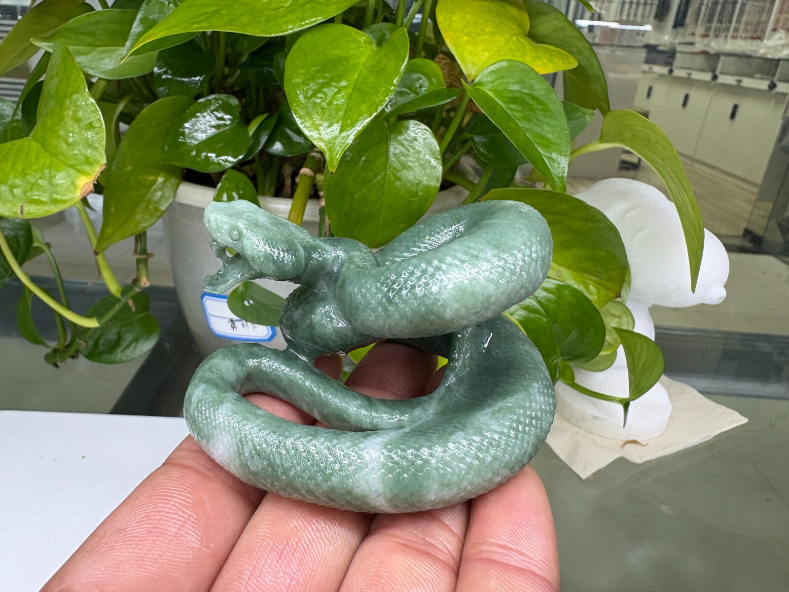 1pc Natural Lushan jade Quartz snake skull carved Quartz Crystal Reiki gift