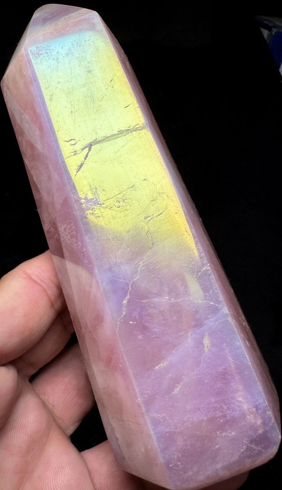 508g Angel Aura agate Pink Rose Quartz Crystal Platinum &Silver Coated Rainbows