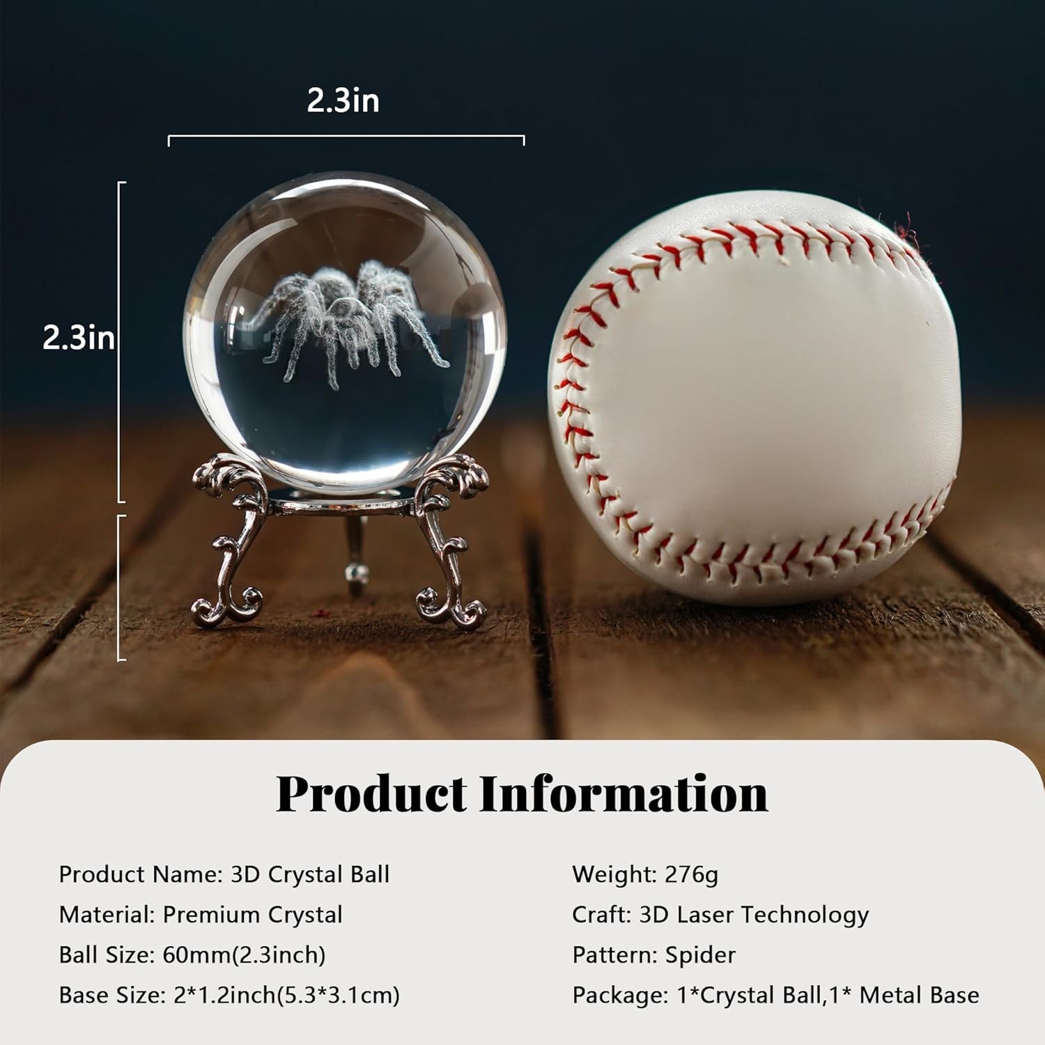 Charming 60mm Laser Engraved Spider Crystal Ball – Sophisticated Halloween Decor