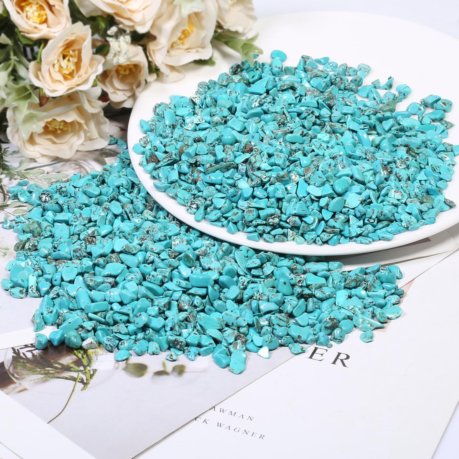 SUNYIK Howlite Turquoise Tumbled Chips Stone Crushed Pieces Irregular Shaped