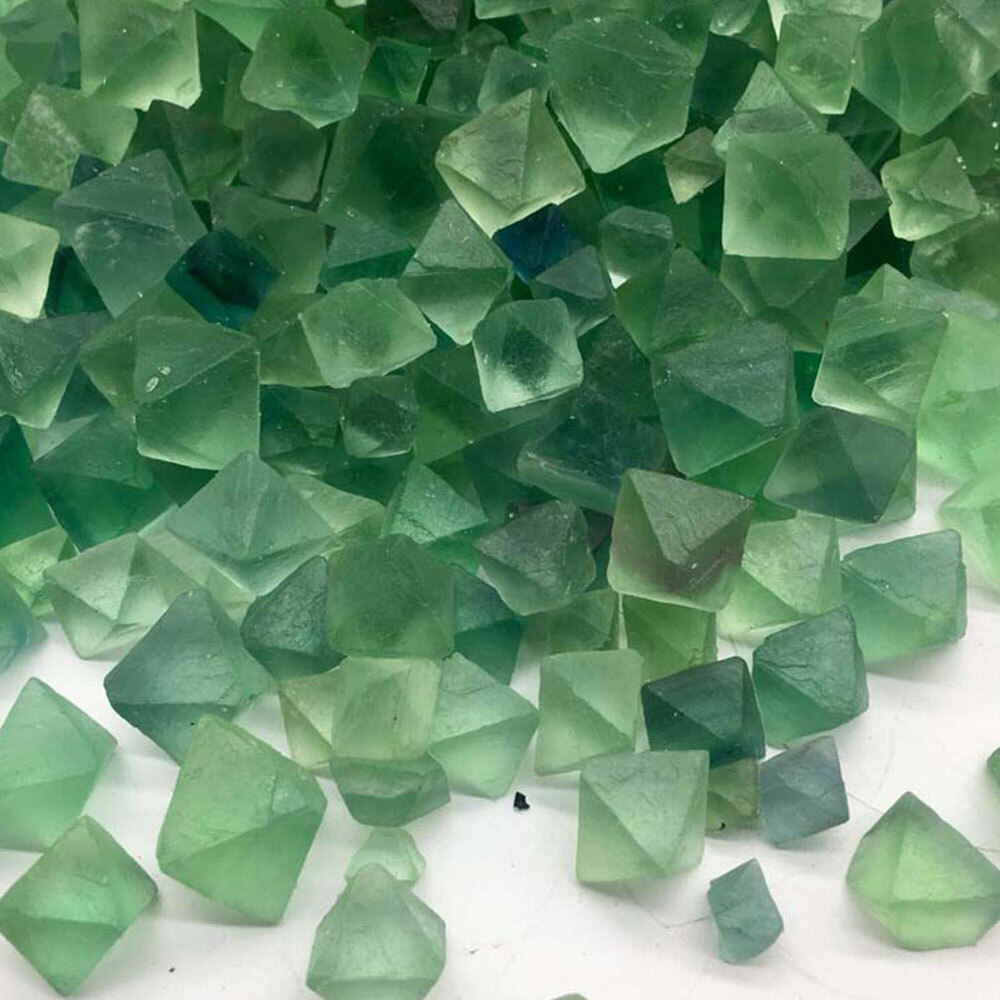 100g Natural Clear Green Fluorite Octahedron Quartz Crystal Mineral Lot
