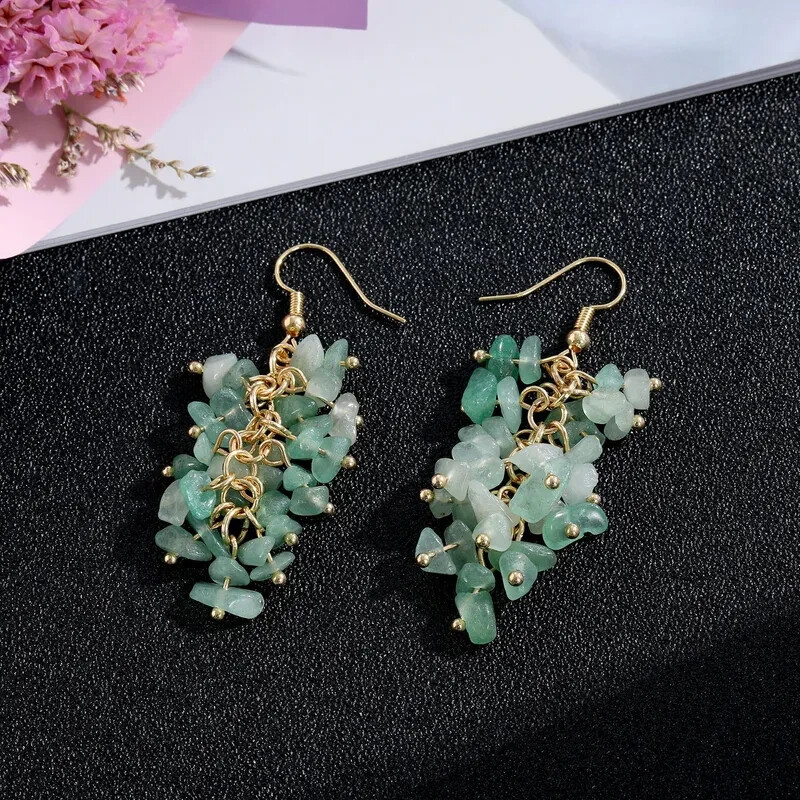 Handmade Retro 100% Natural Aventurine Stone Hook Dangle Earrings