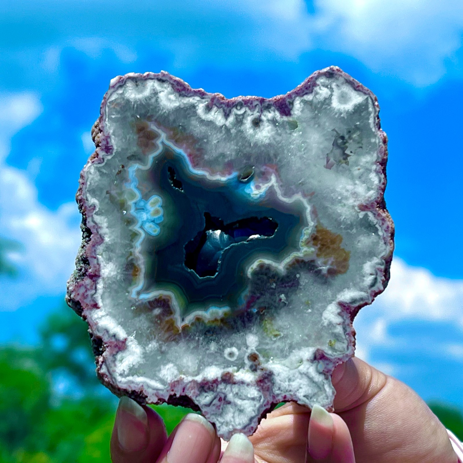 182G Natural Colorful Lace Agate Geode Slice Extra Large Gem From Argentina
