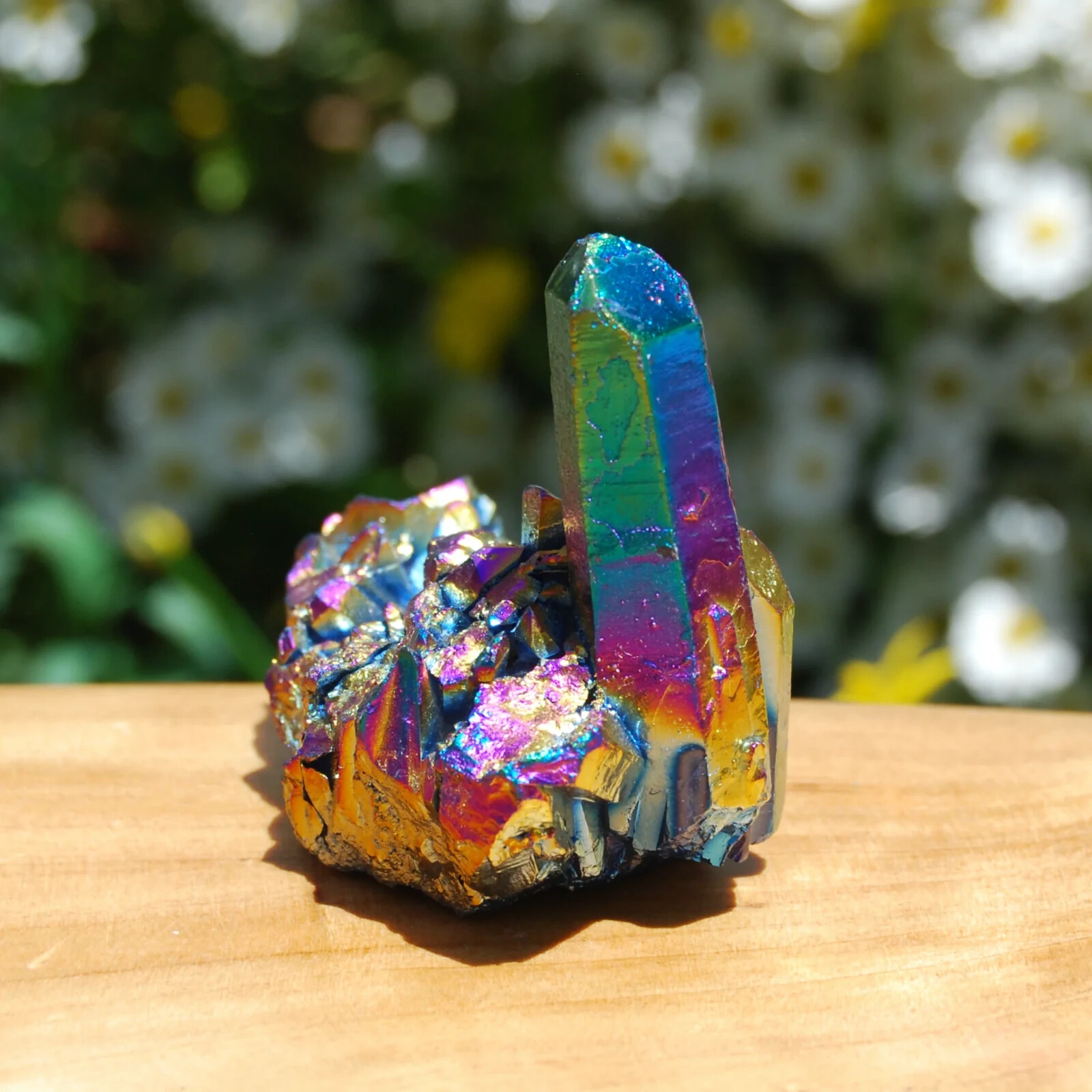 Natural Rainbow Aura Angel Titanium Quartz Crystal Point Cluster Geode Specimens