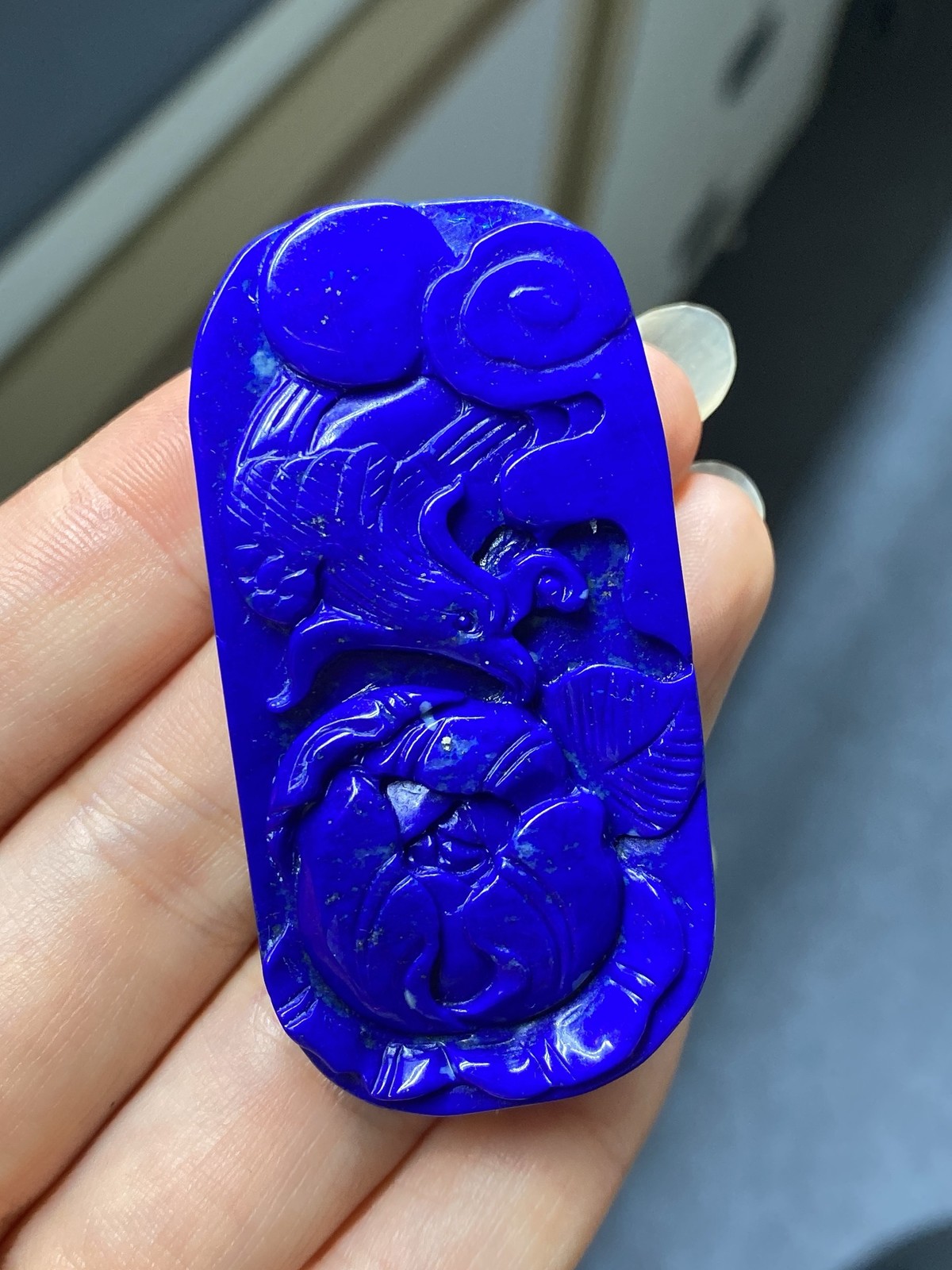 Elegant Royal Blue Ruyi Pendant Phoenix Peony Carving Ethnic Lucky Jewelry Decor