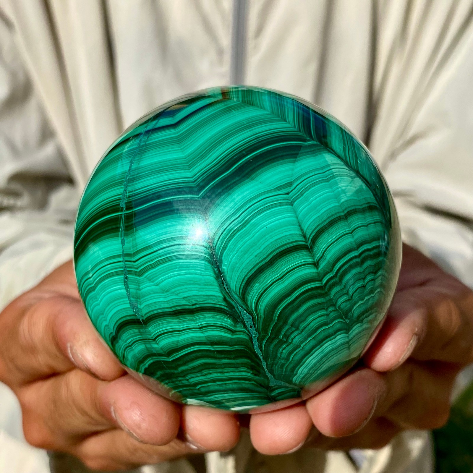 1.56LB Rare Natural Malachite quartz hand Carved sphere Crystal Healing