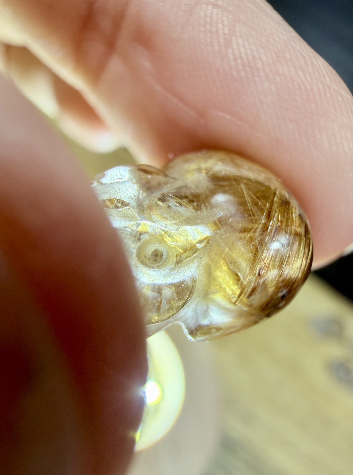 Crystal Golden Rutile Quartz Tiny Pixiu Carving Chinese Feng shui collect Mini