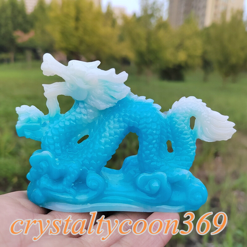 4″ Resin Chinese Dragon Decoration Blue Luminous Stone Statues Skull Gift 1pc