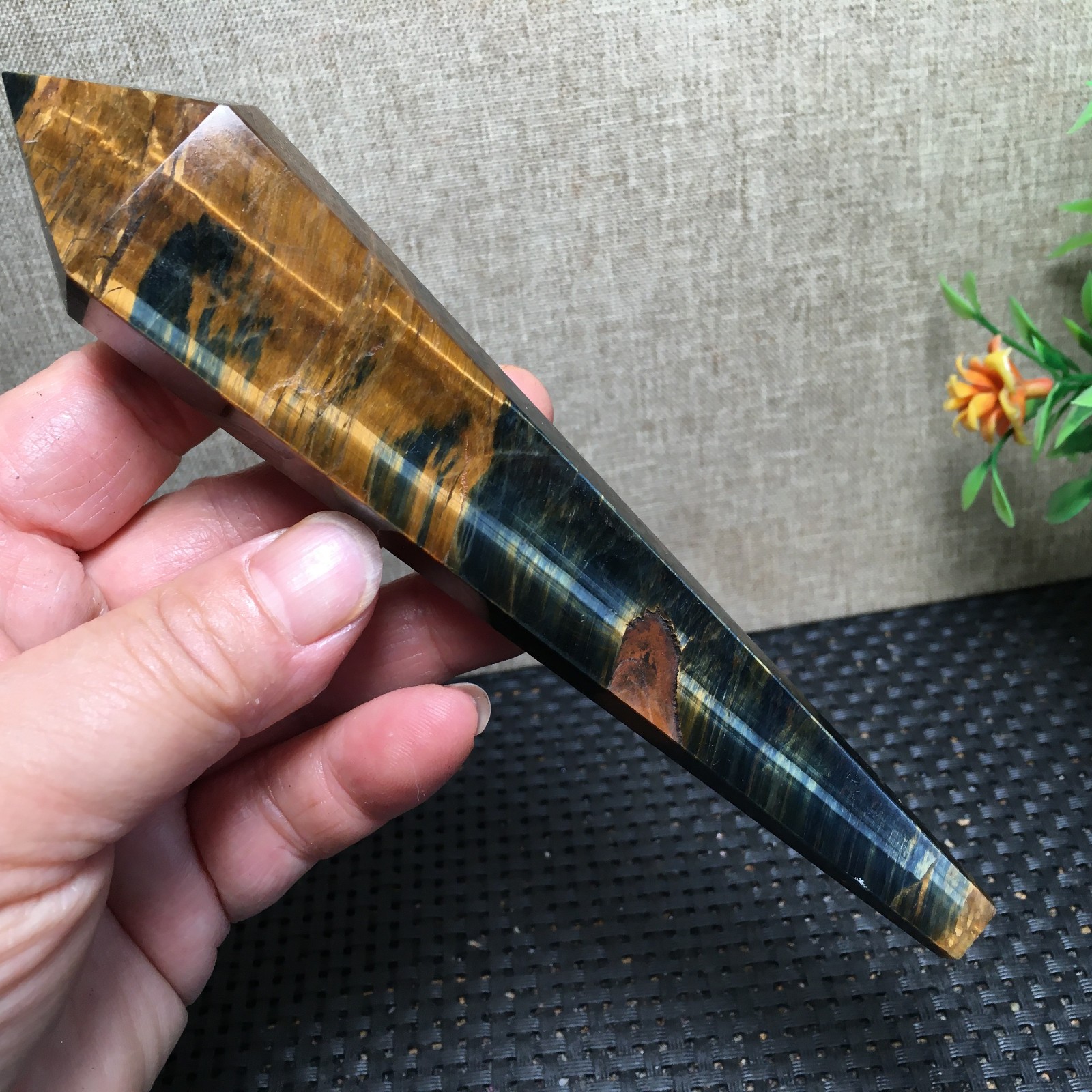 148g natural tiger-stone Quartz Crystal Wand Specimens fb1538