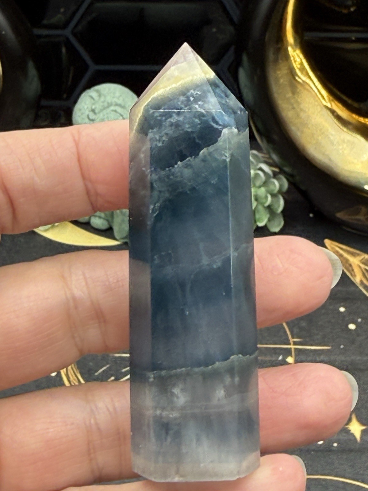 Natural Blue Flouorite Points Clear Banding Free shipping