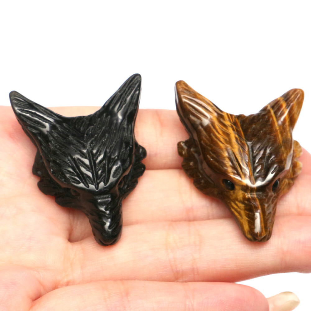 Wolf Head Pendant Natural Crystal Healing Quartz Stone Carved DIY Necklace Decor