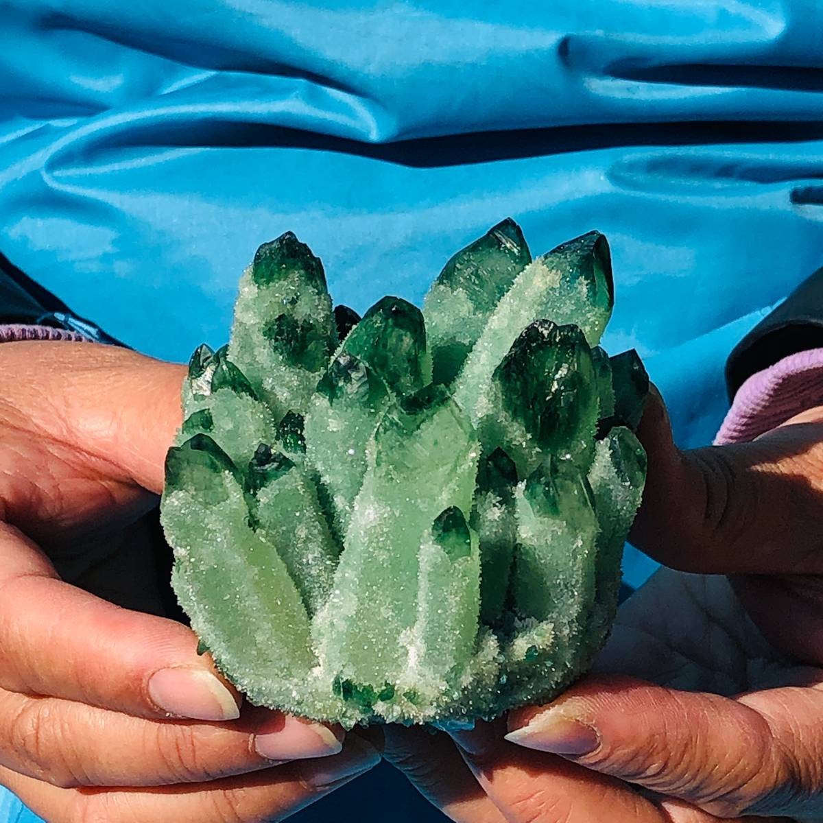 4Pcs 3.91LB New find green Phantom Quartz Crystal Cluster mineral samples heals