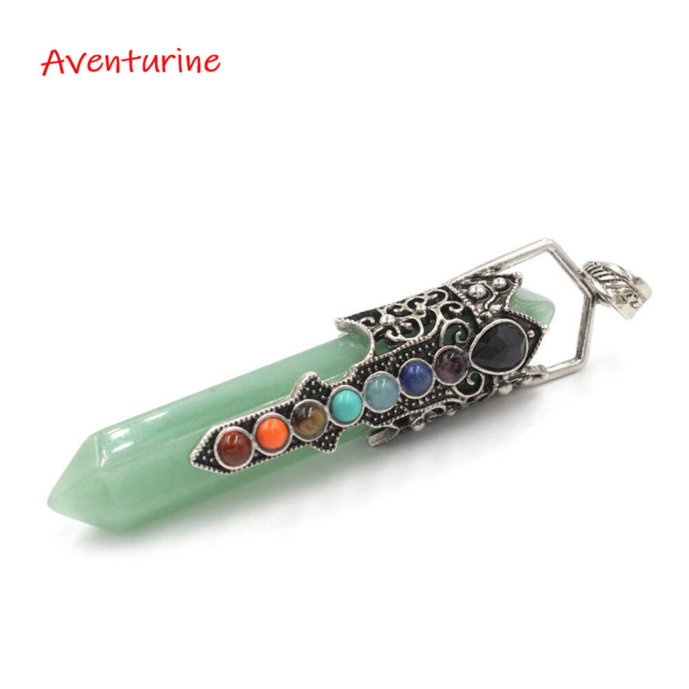 7 Chakra Beads Crystal Double Point Stone Quartz Pendant Necklace Reiki Healing
