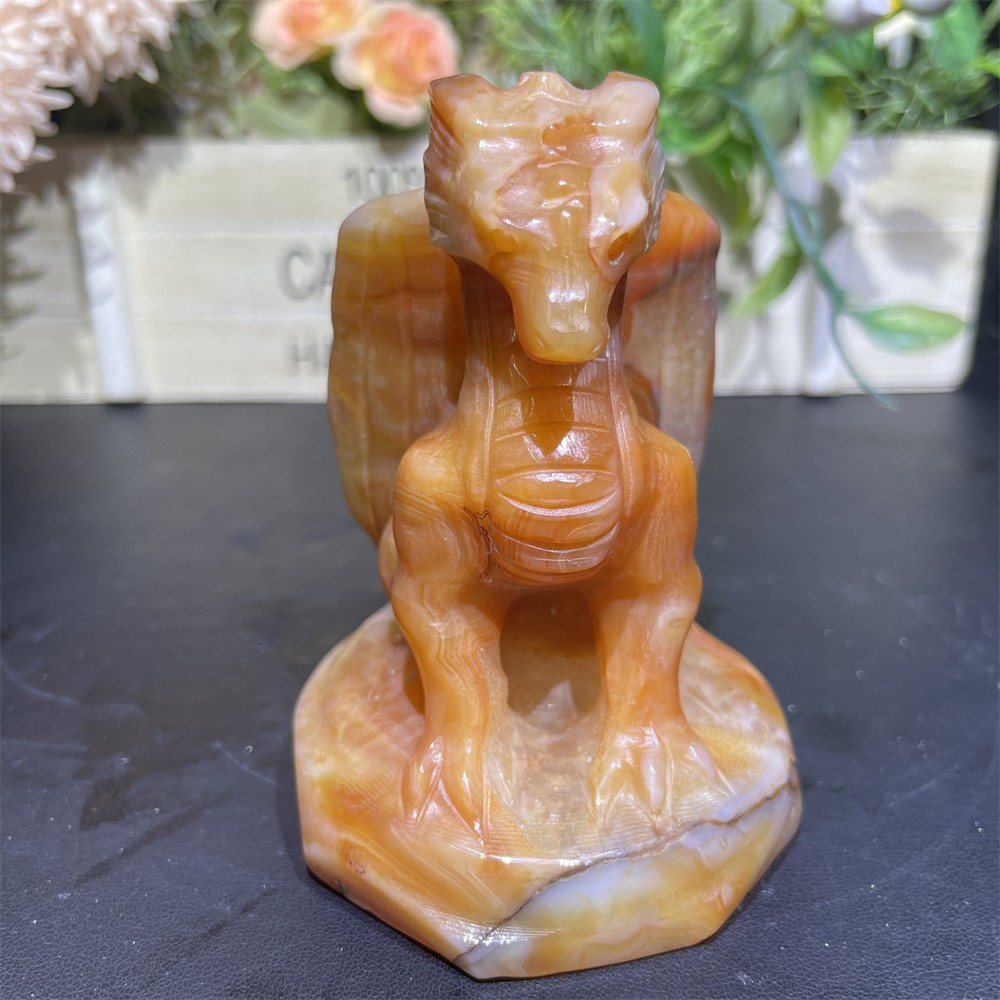 0.6LB 3.5″ Natural Carnelian Sardonyx Dragon Figurine Quartz Crystal Reiki Decor