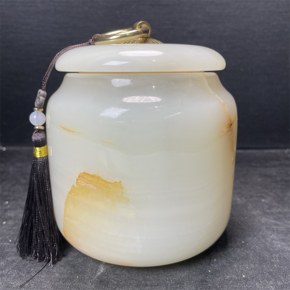 2.8LB 4.6″ Natural Afghan Jade Removable Jar Crystal Quartz Carving Gift