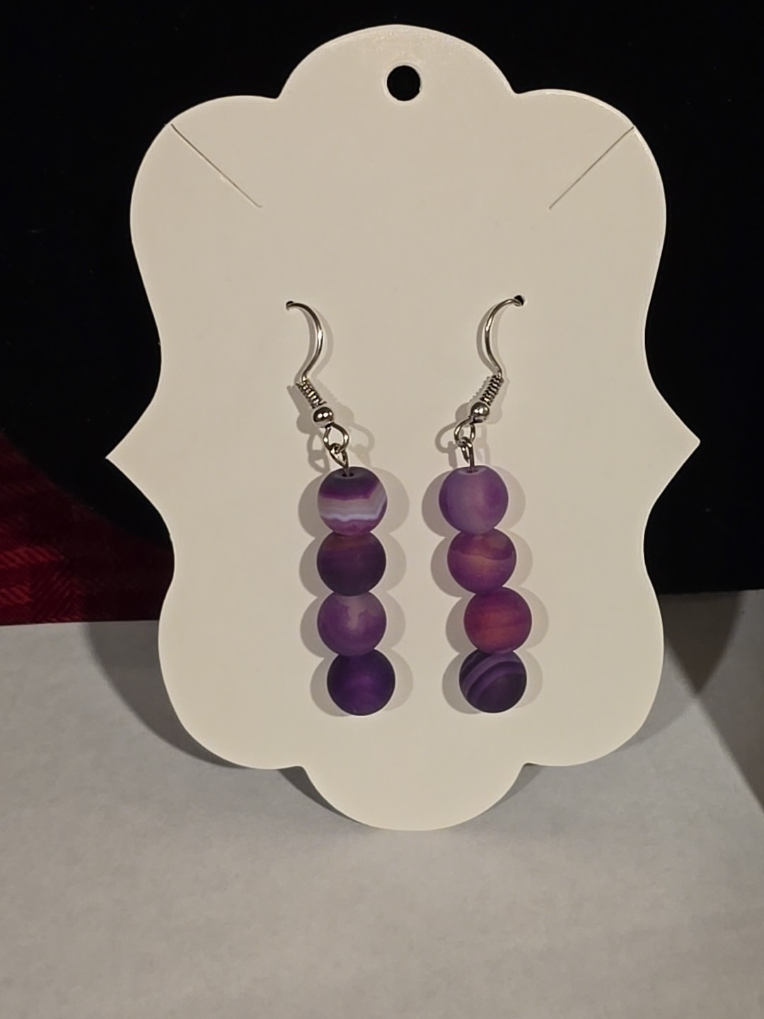 Purple Banded Agate Gemstone Bead Earrings Fish Hook Back New