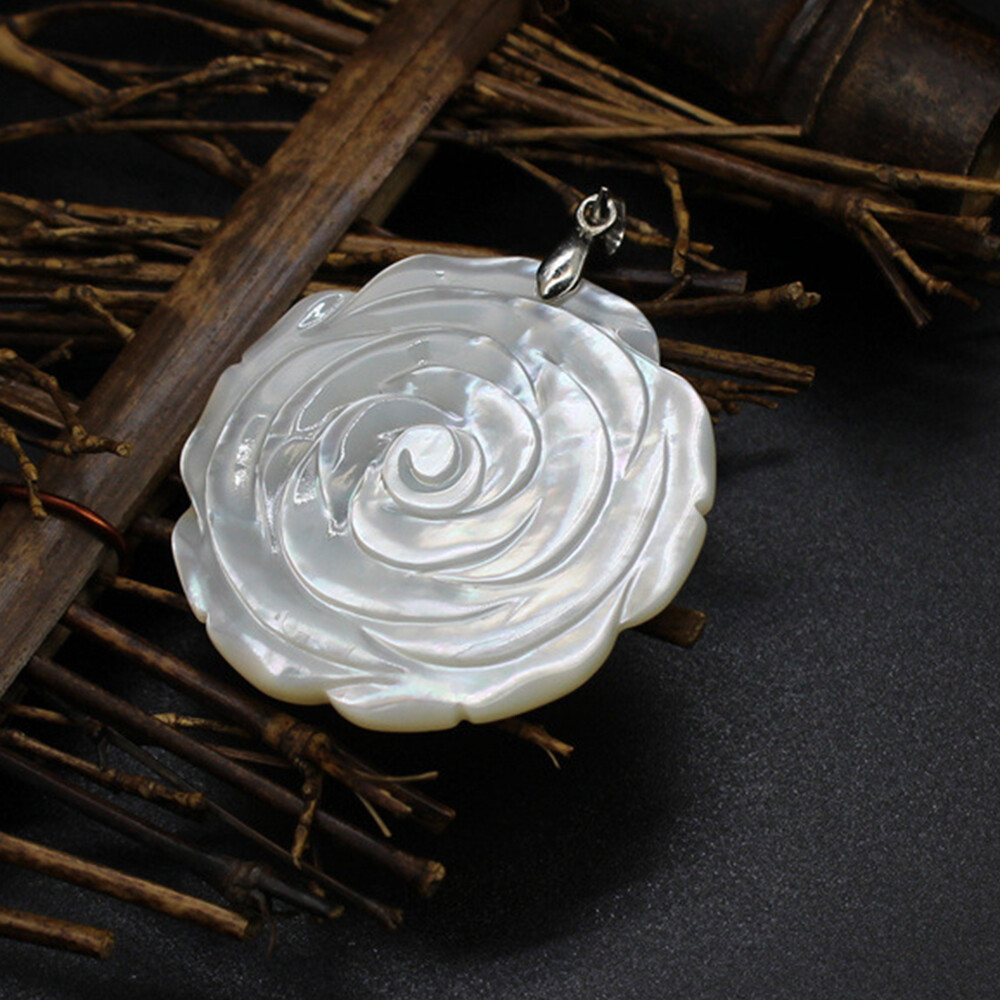 Mother of Pearl Shell Rose Flower Charm Pendant Crystal Necklace Jewelry Healing