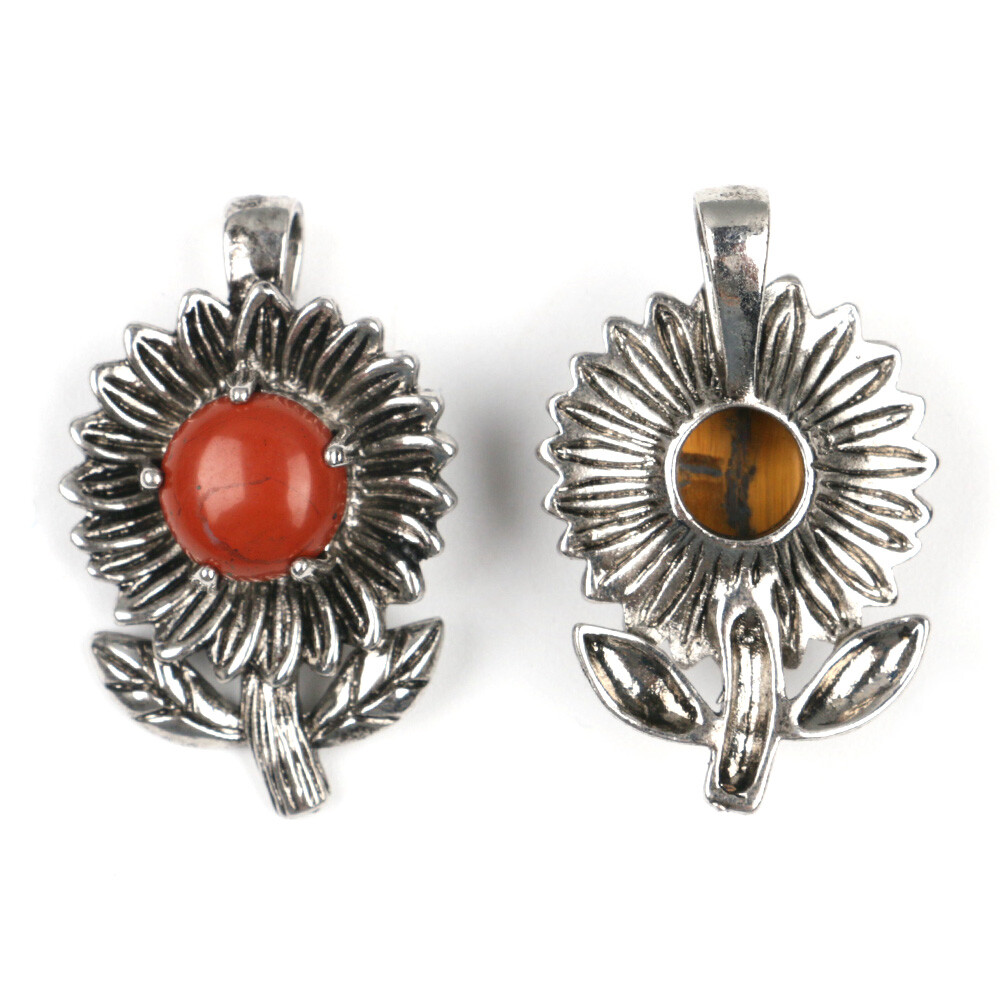 1pc Chakra Crystal Sunflower Pendants Round Beads Quartz Gemstones Healing Reiki