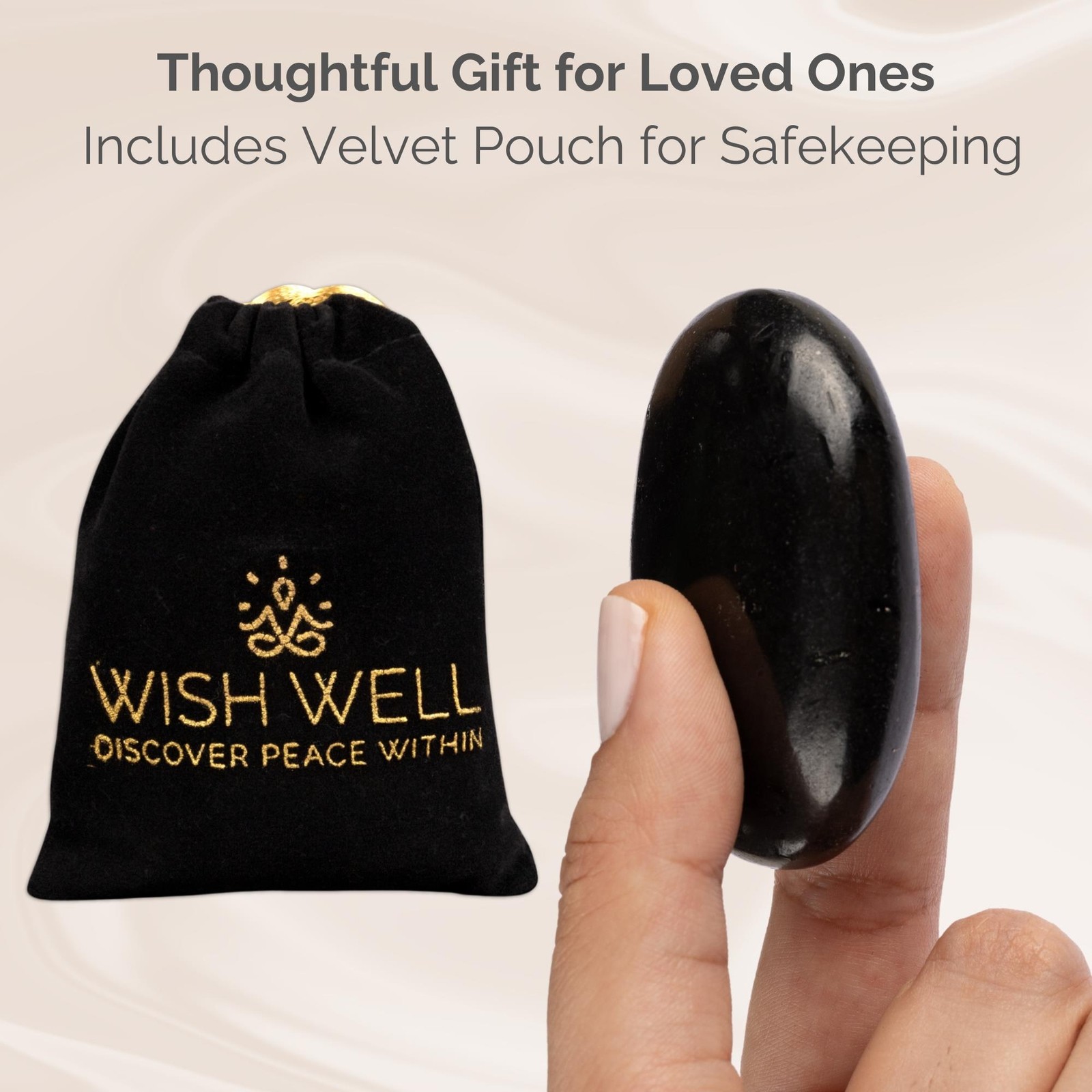Black Tourmaline Crystal Palm Stone for Anxiety Relief, Polished Worry Stone