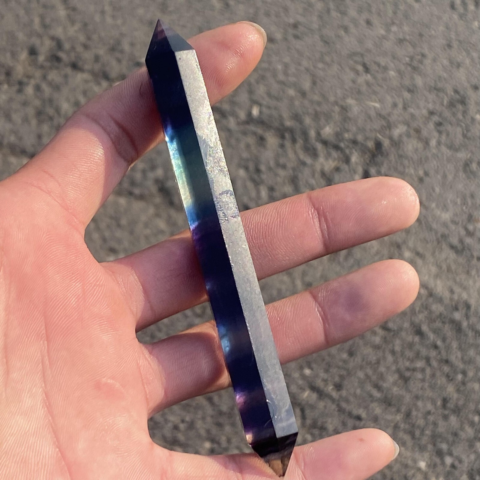 1pc Natural Rainbow fluorite obelisk gem quartz crystal wand point healing 35g+
