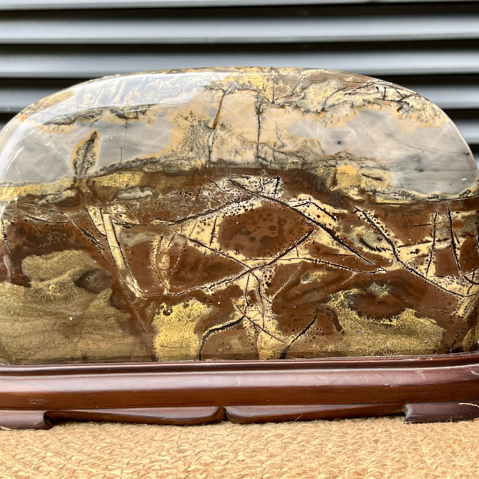 6.2 lb Natural Scenic Stone Display Polished Pattern Art w/ Wood Stand