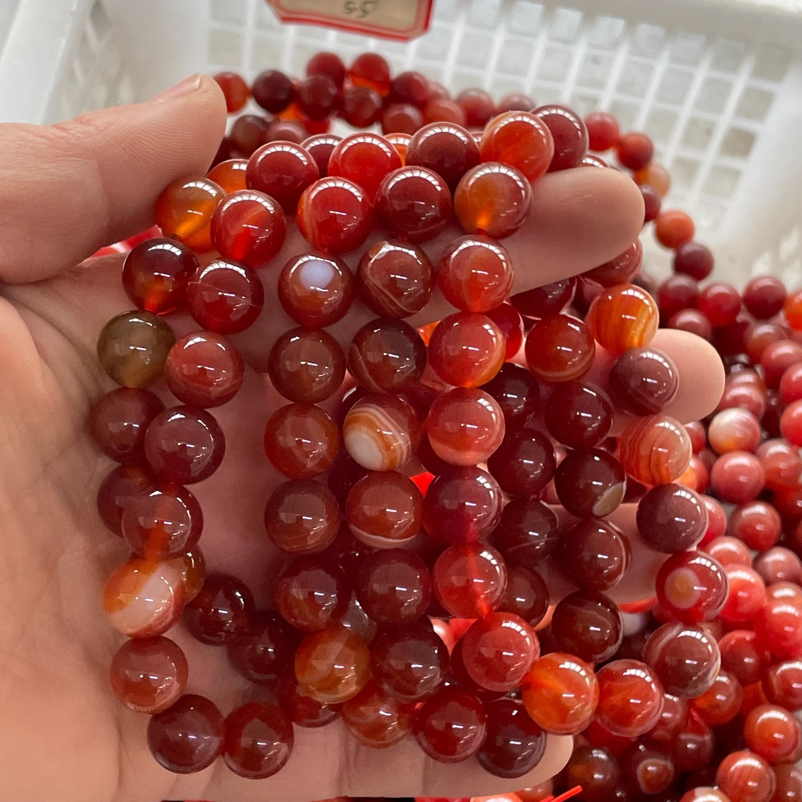 10pcs Red Stripe Agate Bracelet Smooth Round size 10mm