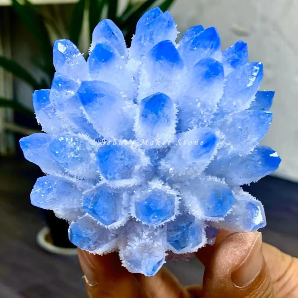 350G New Find Blue Phantom Quartz Crystal Cluster Mineral Specimen Healing Gift