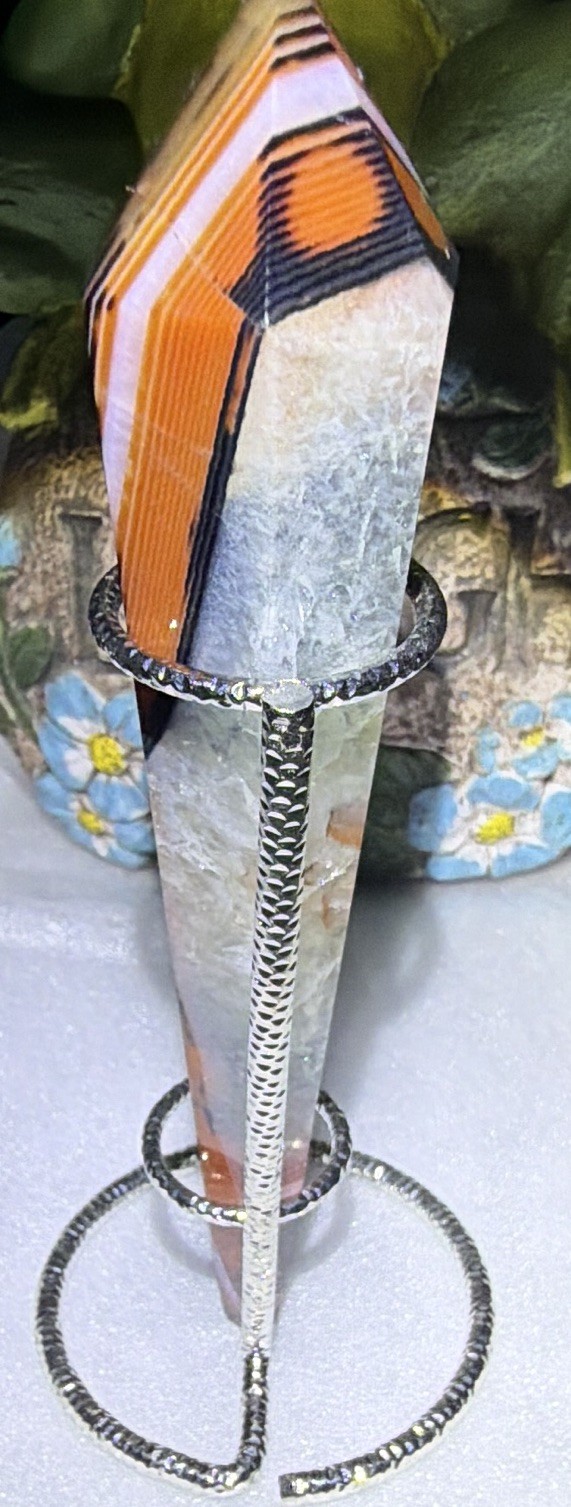 Chicken blood Crystal Point in Silver-Tone Metal Display Stand Approx 6 in