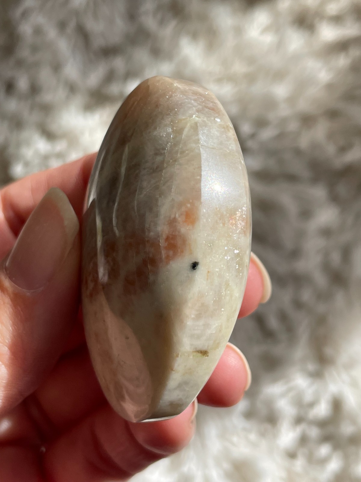 Rainbow Moonstone with Sunstone Palmstone, Medium – Light Flashes (MT)