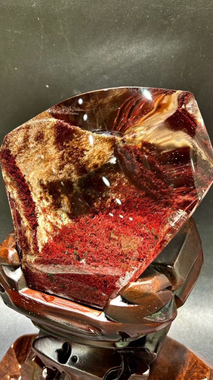 7.0LB AAAA Top Natural Red Ghost Phantom Quartz Crystal Specimen Healing + Stand