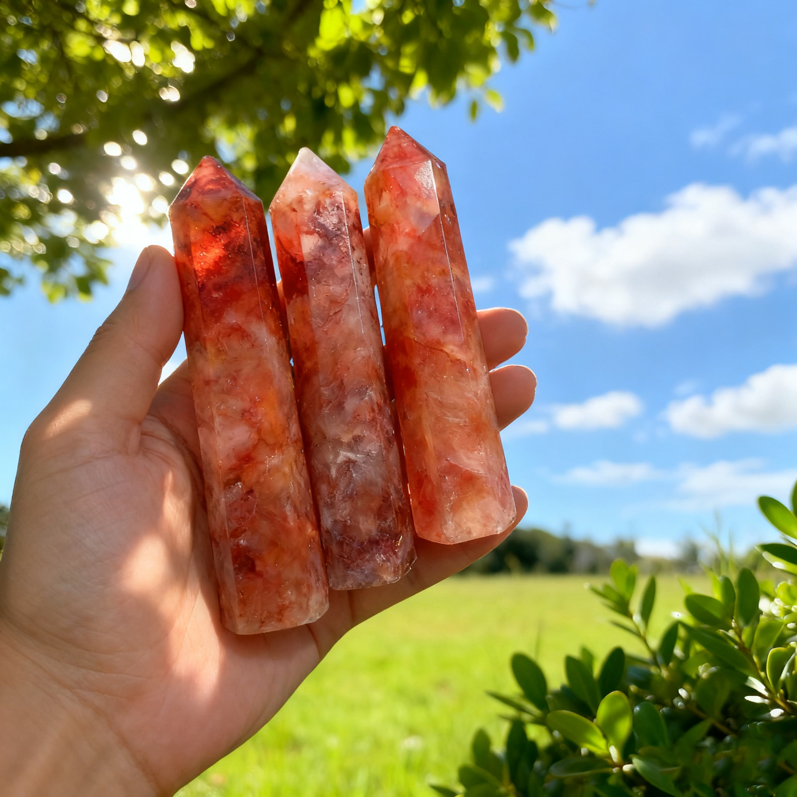 Natural Fire Quartz Tower Points, Crystal Healing Obelisk Wand, Spiritual Gift