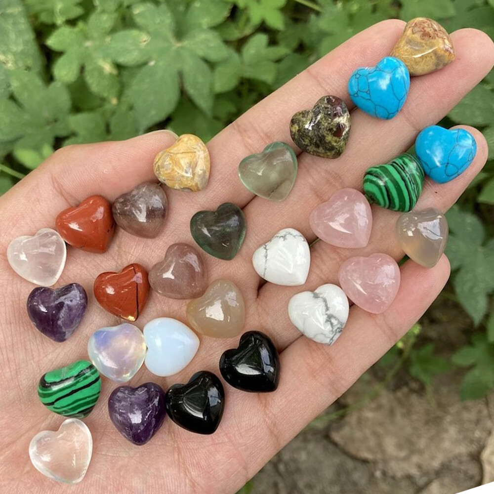 5PCS Natural Crystal Quartz Mini Puff Heart Pocket Palm Worry Stones Healing