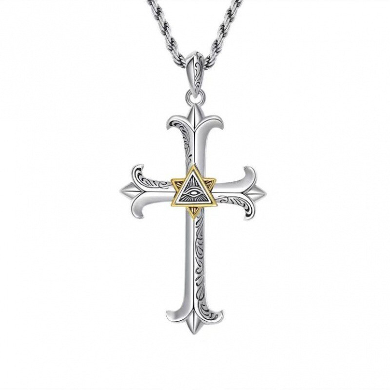 Fashion Jewelry Silver God’s eye Pendant Men women Cross Necklace Gift 1PC
