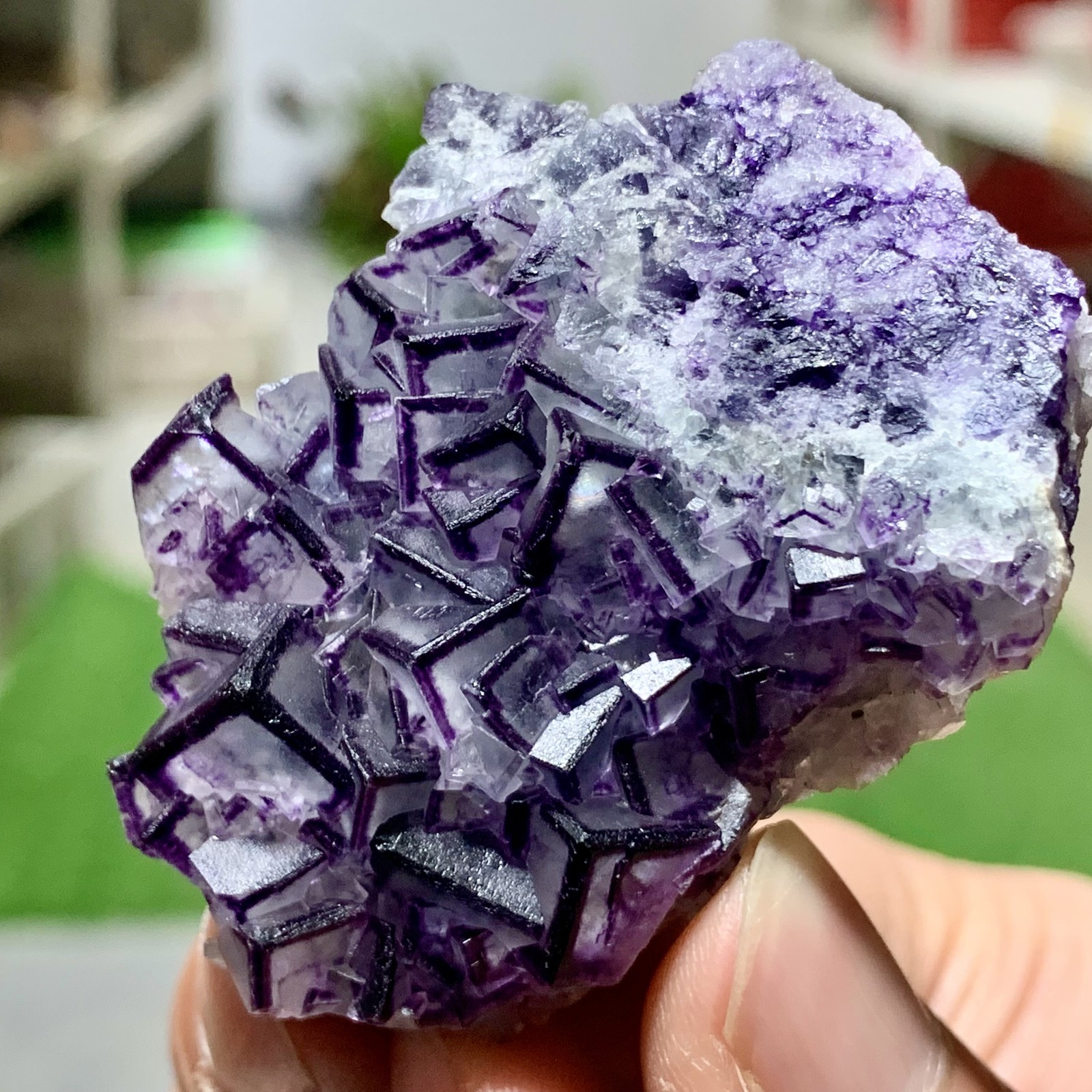 57G Inner Mongolia Natural Fluorite Purple Edged Cube Crystal Mineral Specimen
