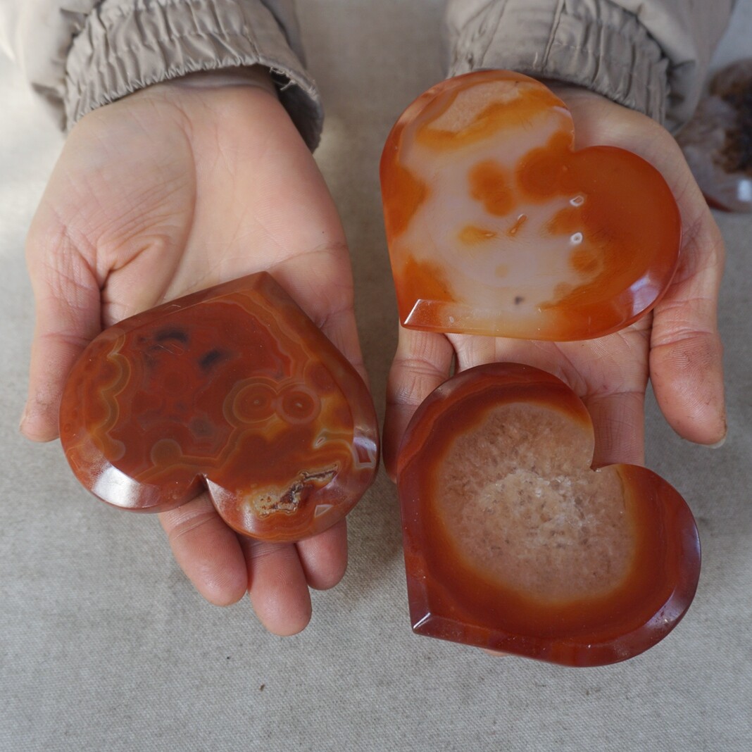 1.5LB 5 Natural Red Carnelian Agate Quartz Crystal Geode Heart Carving Healing
