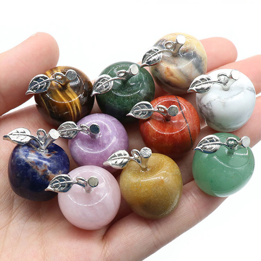 Mini Natural Gemstones Carved Apple Pendant Crystal Reiki Chakra Healing Beads