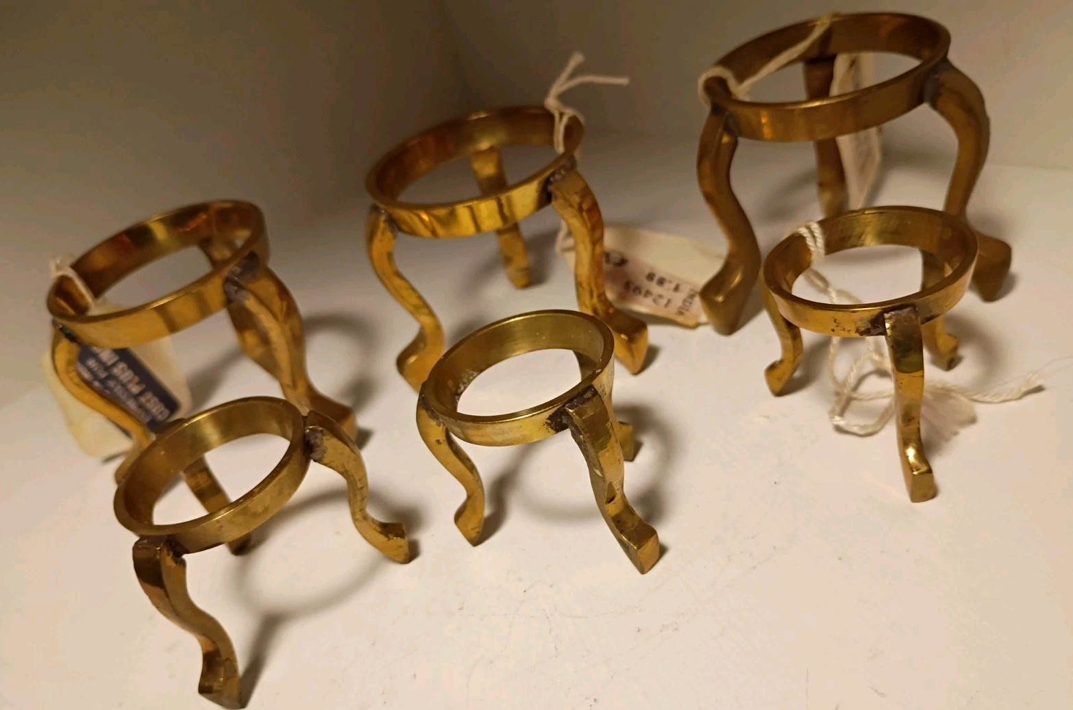 Vintage Solid Brass Egg Holder Stand Set Of 6 3 Large 3 Small Some Tags India
