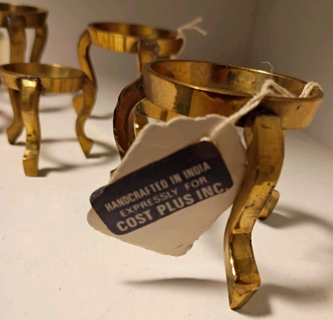 Vintage Solid Brass Egg Holder Stand Set Of 6 3 Large 3 Small Some Tags India