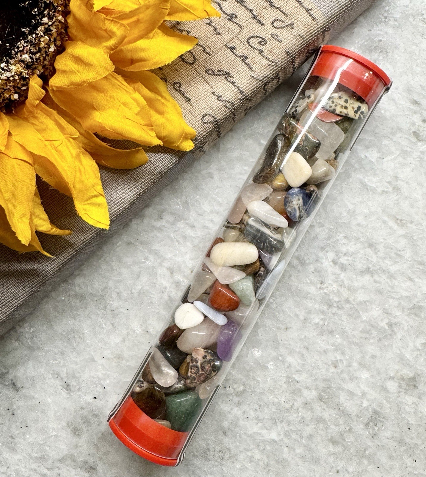 New Cylinder of Mixed Assorted Small Natural Tumbled Gemstones & Crystals – 5oz
